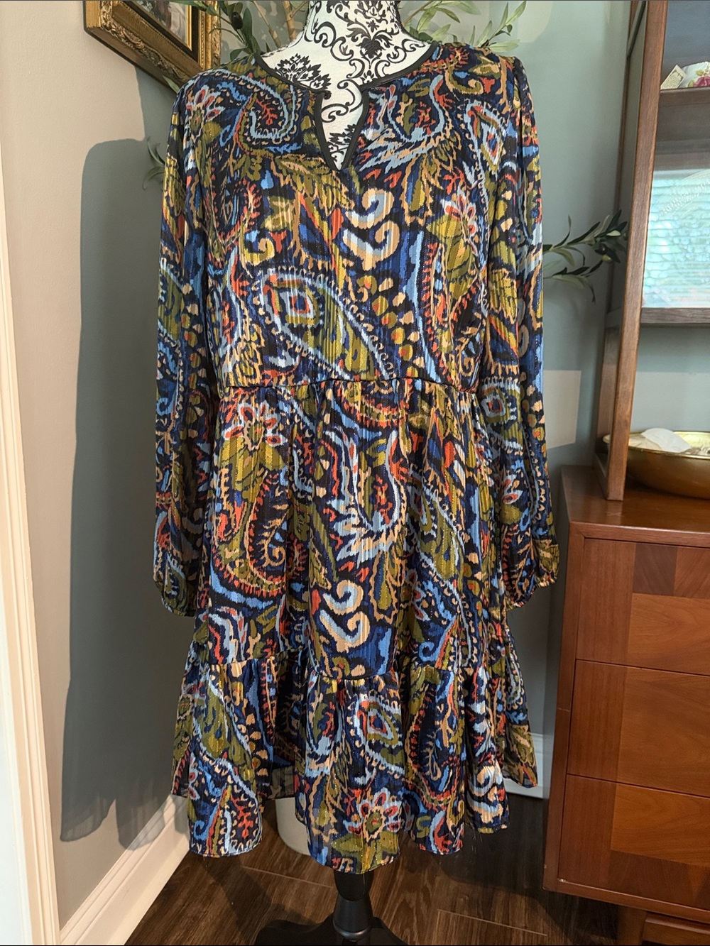 NWT Halogen Multicolor Paisley Midi Dress with gold thread
